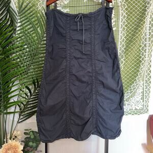 VTG XCVI Gray Cotton Spandex Ruched Shirred Midi Skirt Lagenlook Boho XL